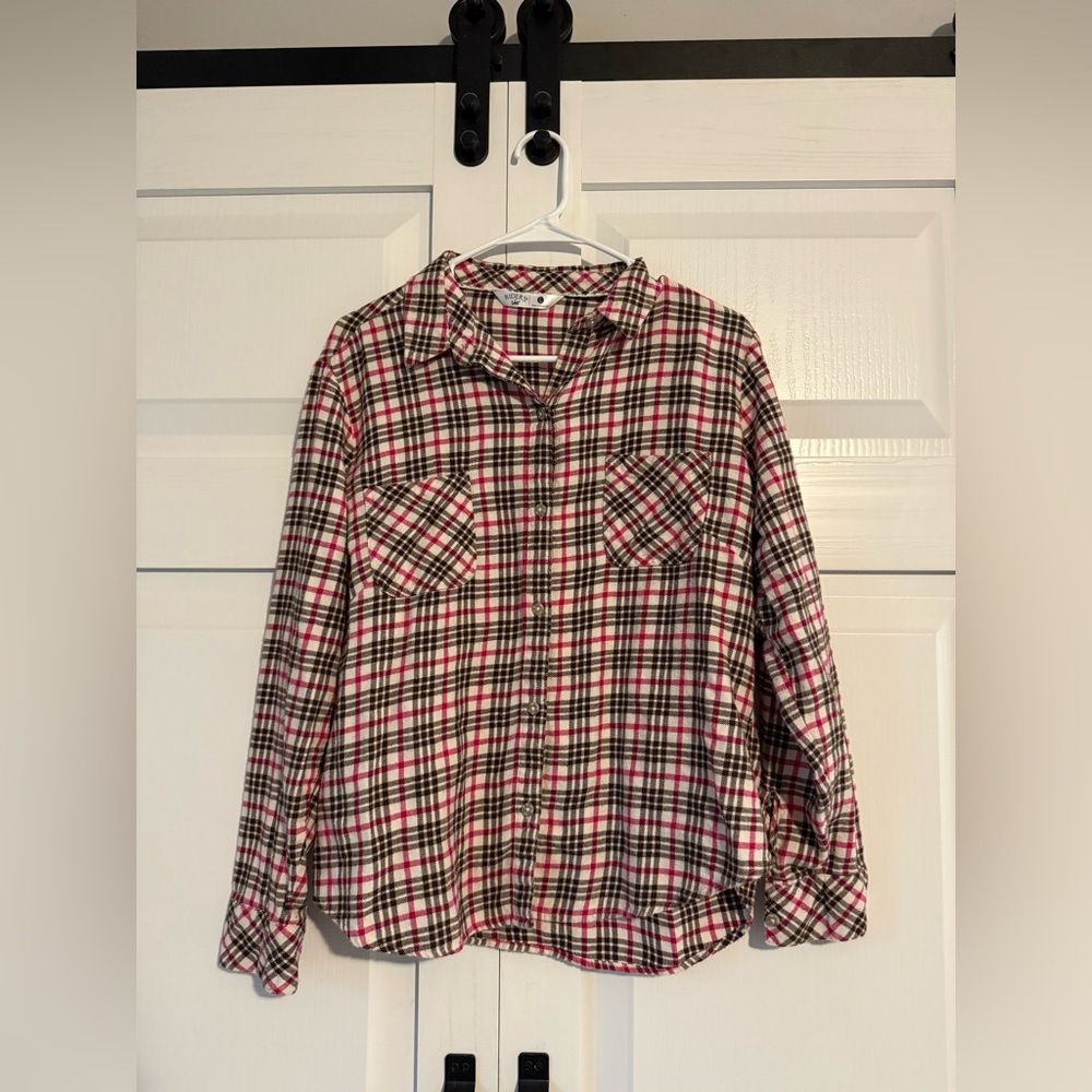Brown and magenta plaid shirt